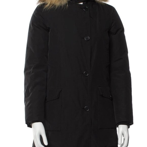 Woolrich Down Parka Coat Black XS Fur Collar - Picture 2 of 3